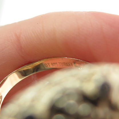 925 Sterling Silver Gold Plated Real Labradorite & C Z Ring Size 5.25