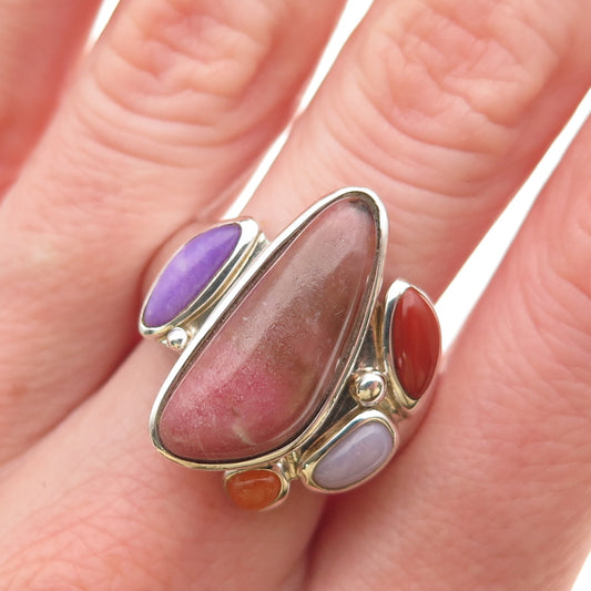 Whitney Kelly Sterling Silver Vintage Real Multi-Gem Modernist Ring Size 9.25