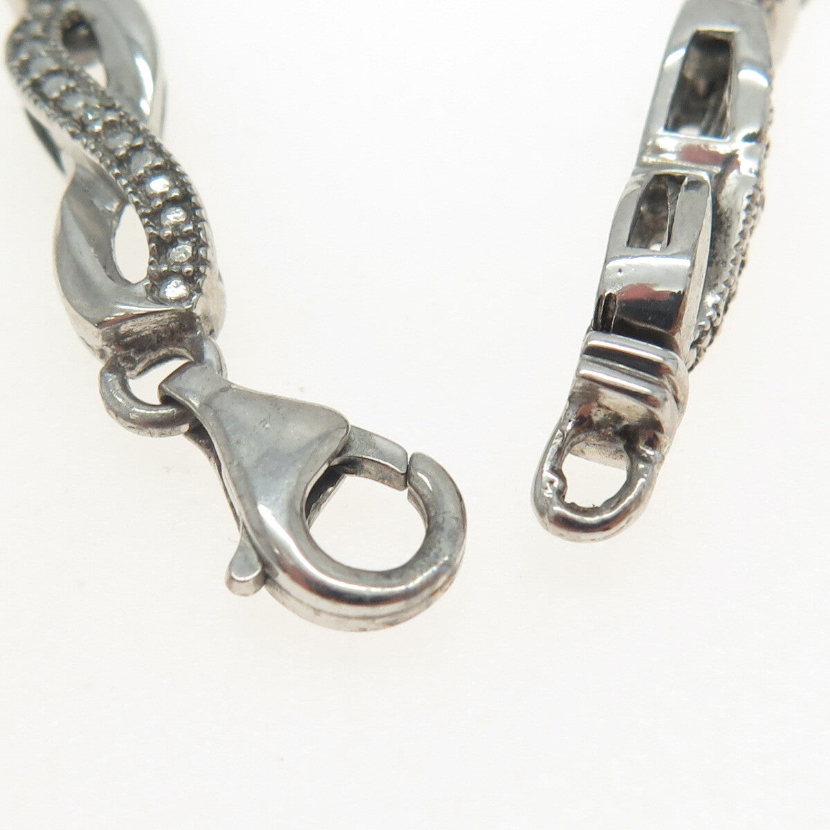 925 Sterling Silver Real Black & White Diamond Infinity Link Bracelet 6.5"