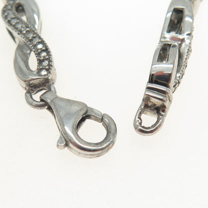925 Sterling Silver Real Black & White Diamond Infinity Link Bracelet 6.5"