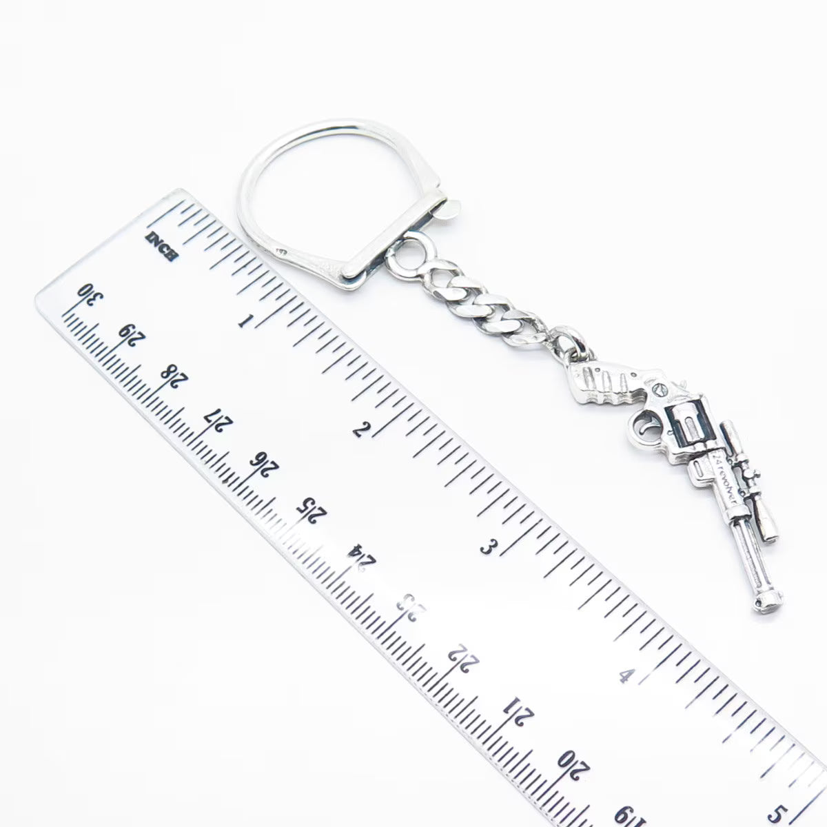 925 Sterling Silver Vintage Revolver Cuban Chain Key Ring