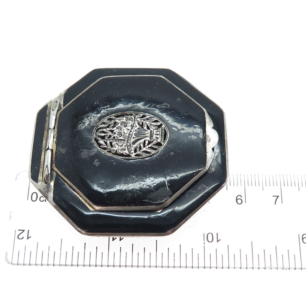 925 Sterling Silver Antique Austria Enamel Flower Bouquet Compact Case