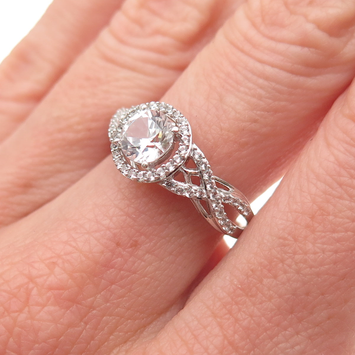 Jane Seymour 925 Sterling Silver Real White Topaz Engagement Ring Size 6.75