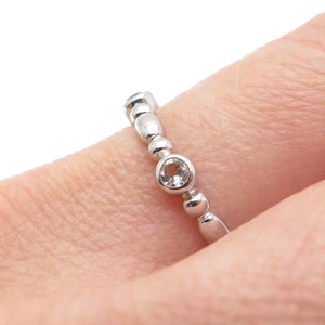 925 Sterling Silver Real Round-Cut White Topaz Bubble Band Ring Size 7