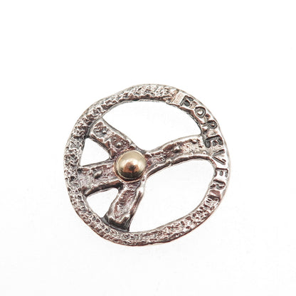 925 Sterling Silver 14K Gold Vintage Forever Peace Symbol Slide Charm Pendant