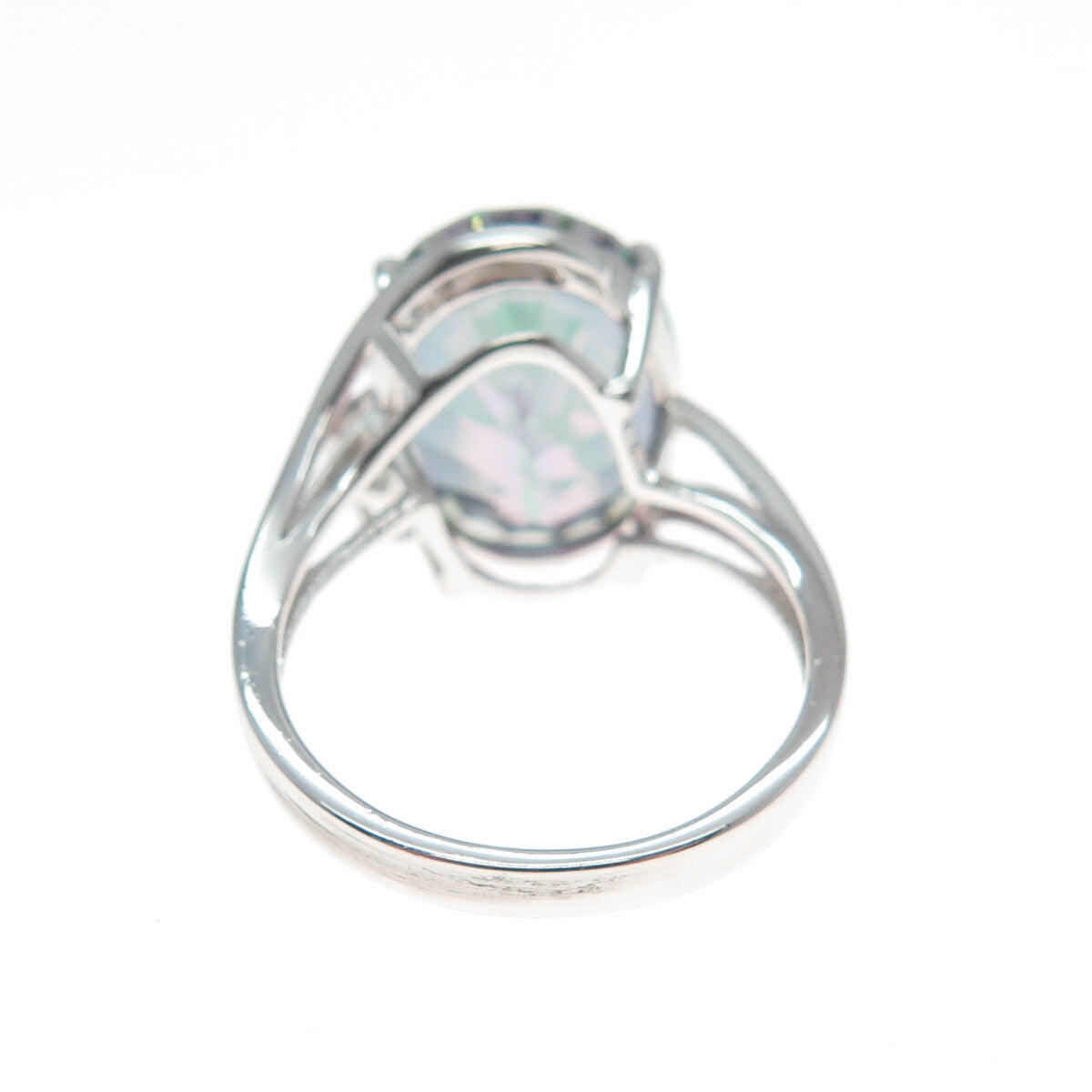 JH YOUNG 925 Sterling Silver Real Oval-Cut Mystic Quartz Ring Size 7.5