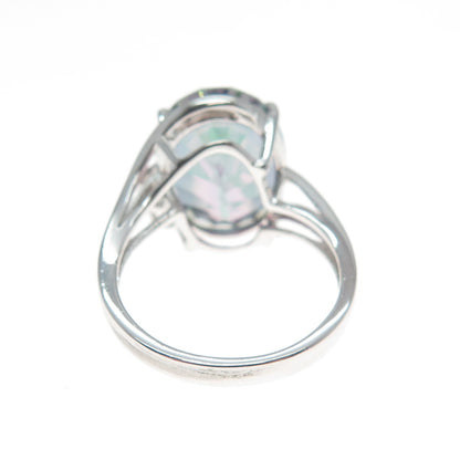 JH YOUNG 925 Sterling Silver Real Oval-Cut Mystic Quartz Ring Size 7.5