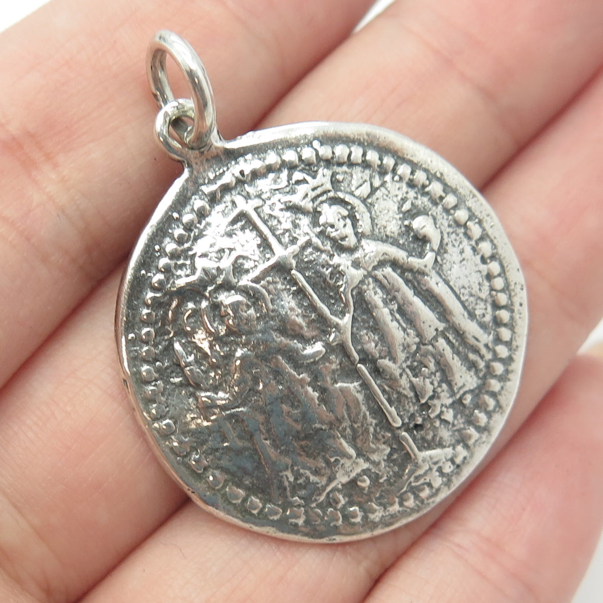 925 Sterling Silver Vintage Medal of The Virgin of Ujué Religious Pendant