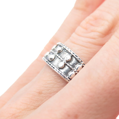 925 Sterling Silver Vintage Modernist Beaded Oxidized Ring Size 6