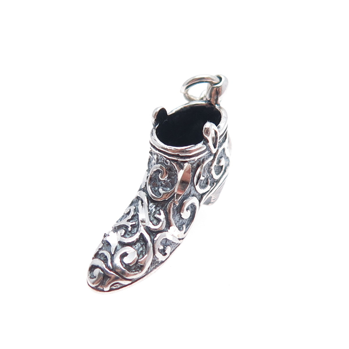 CAROLYN POLLACK 925 Sterling Silver Vintage Floral Shoe Spring Ring Lock Pendant