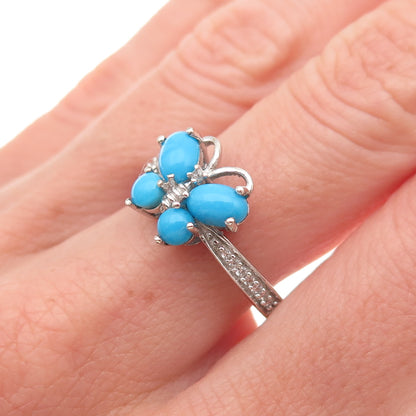 Chuck Clemency 925 Sterling Real Turquoise White Topaz Butterfly Ring Size 8.25