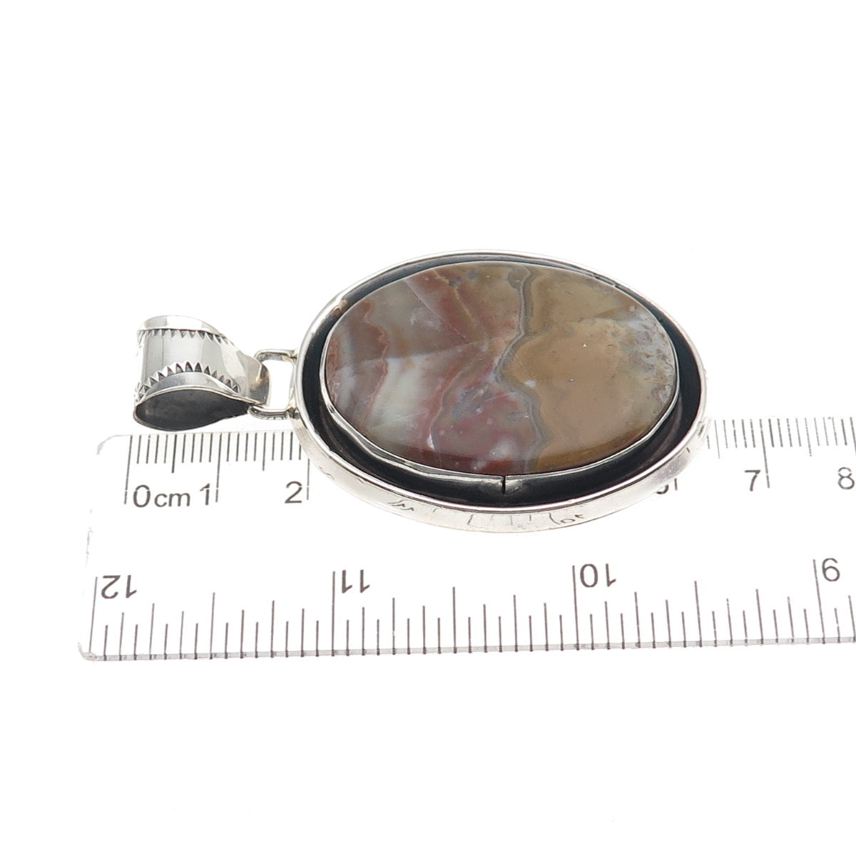 James Shay Navajo Old Pawn Sterling Silver Vintage Agate Large Tribal Pendant