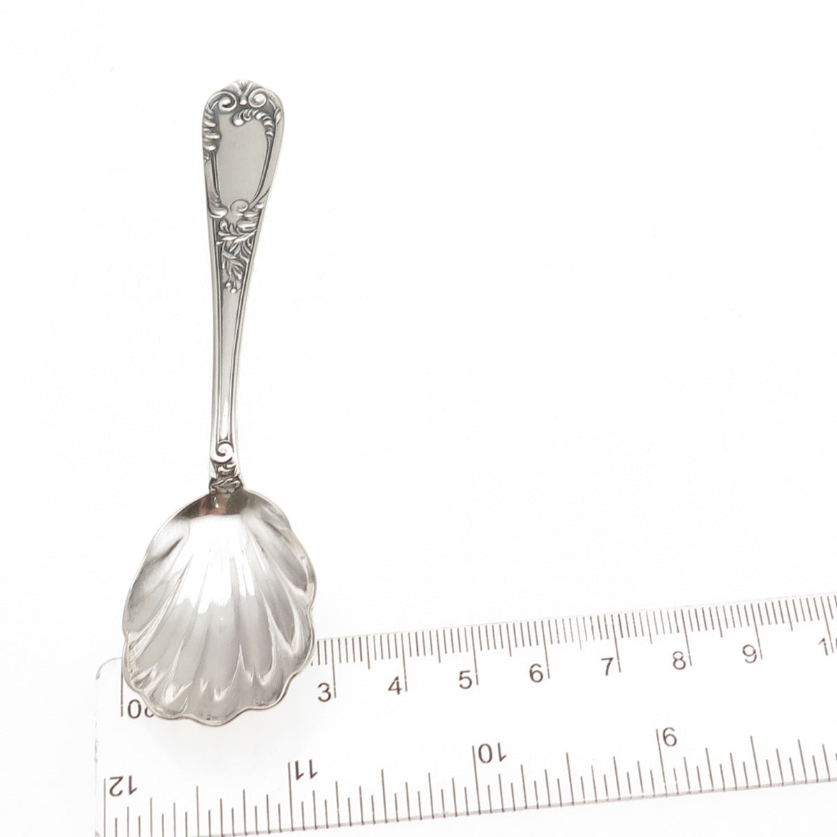 800 Silver Antique Art Deco European Seashell Sugar Sifter Spoon