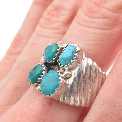 Old Pawn Sterling Silver Vintage Southwestern Bisbee Turquoise Ring Size 10.25