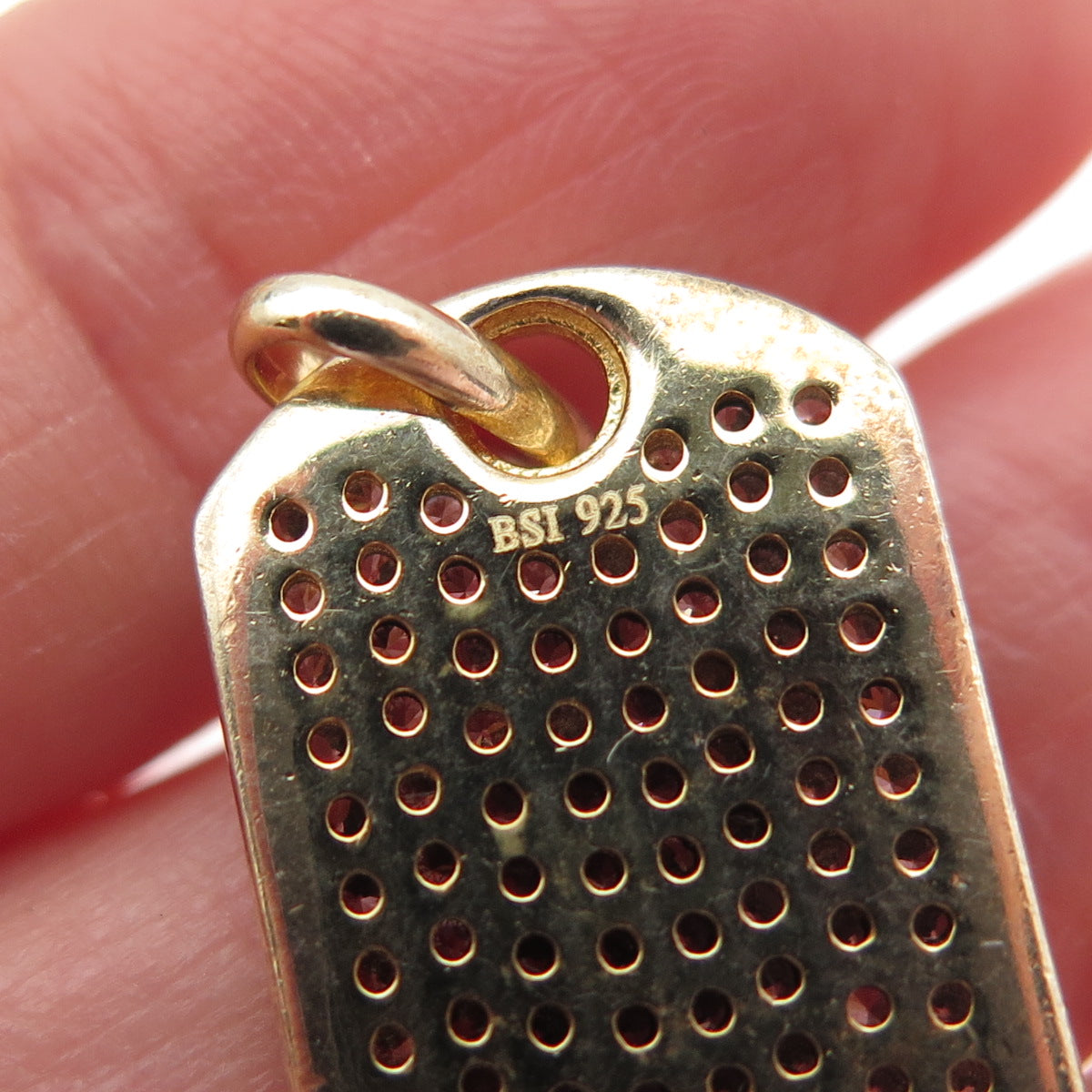 925 Sterling Silver Gold Plated Round-Cut C Z Dog Tag Charm Pendant