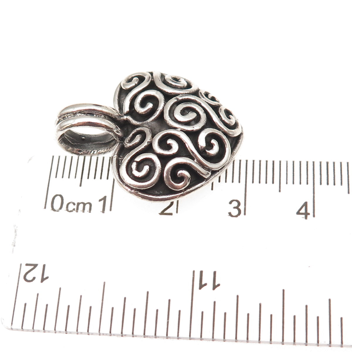 925 Sterling Silver Vintage Spiral Heart Oxidized Charm Pendant