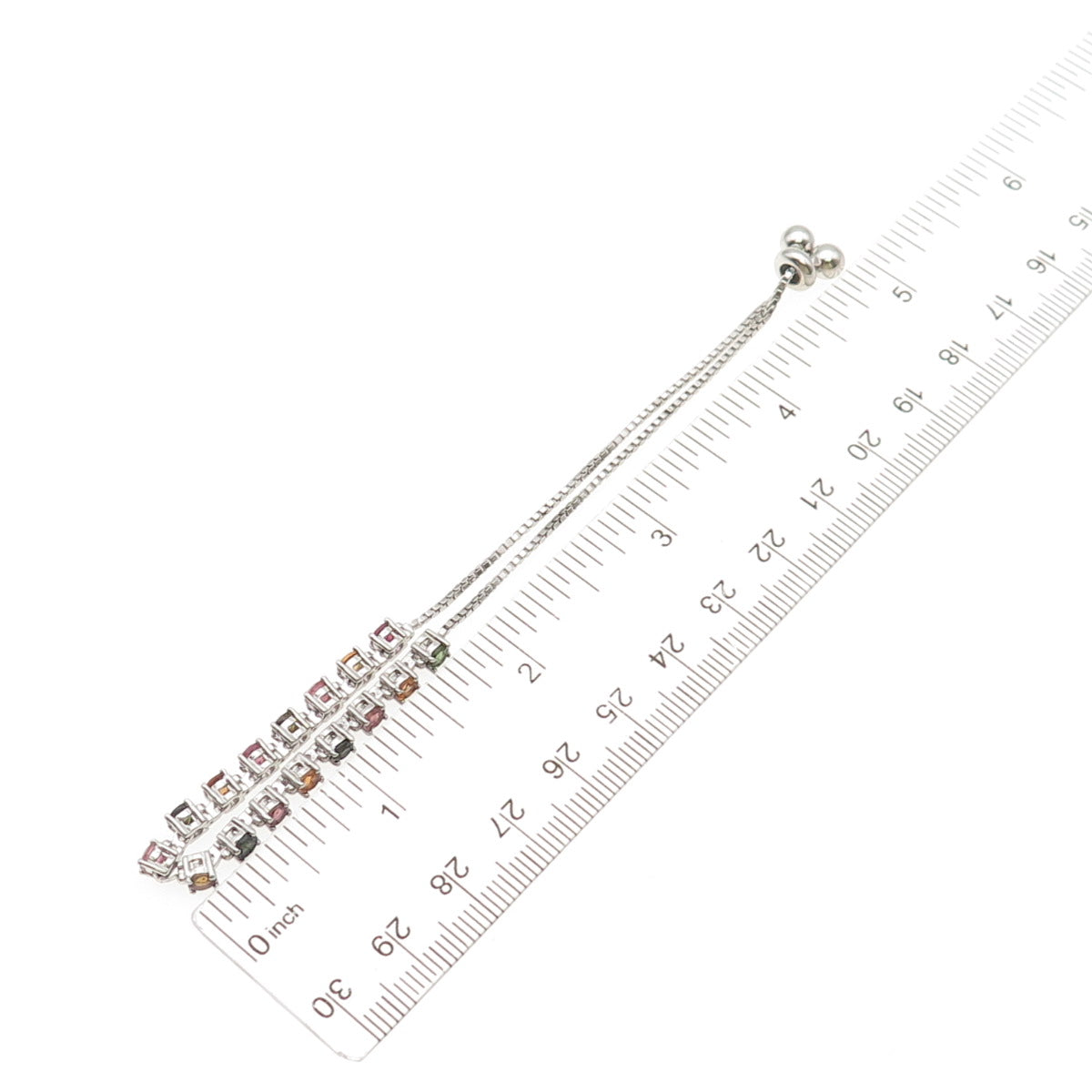 925 Sterling Silver Real Multi-Color Tourmaline Adjustable Bolo Bracelet 6-9.25"