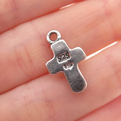 925 Sterling Silver 14K Gold Vintage Peace Floral Cross Oxidized Charm Pendant