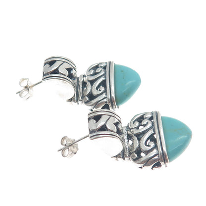 925 Sterling Silver Vintage Real Kingman Turquoise Gem Boho-Style Drop Earrings