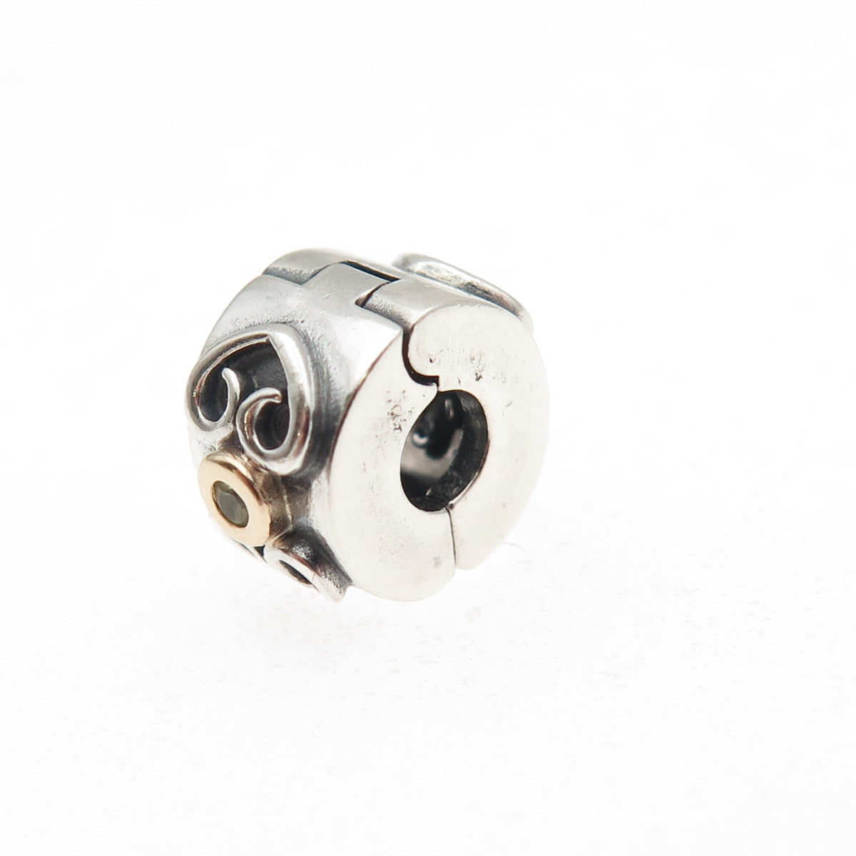 Pandora 925 Sterling Silver & Gold C Z Double Heart Clip Charm