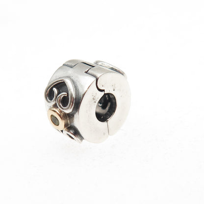 Pandora 925 Sterling Silver & Gold C Z Double Heart Clip Charm