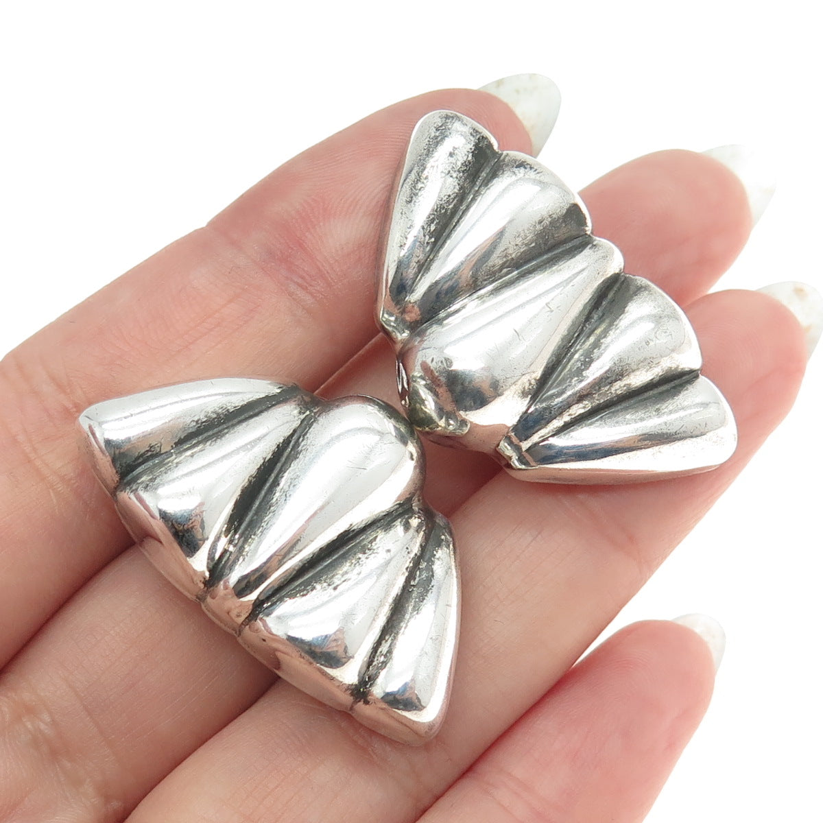 925 Sterling Silver Vintage Italy Modernist Puffy Clip On Earrings