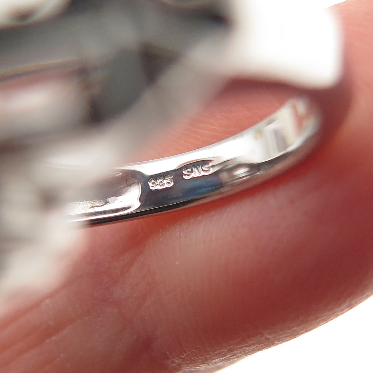 925 Sterling Silver Real Labradorite & White Topaz Carved Flower Ring Size 6.25