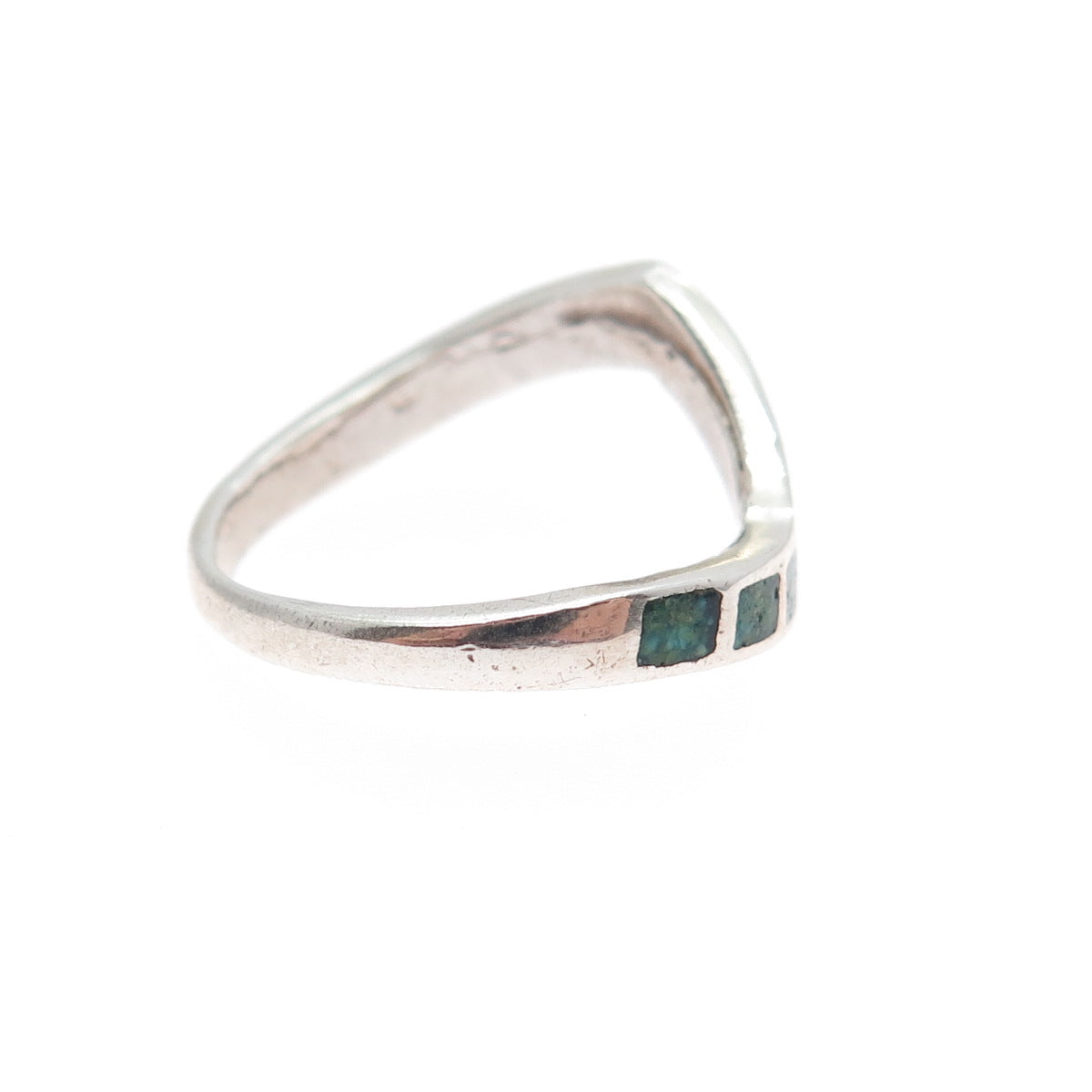 Old Pawn 925 Sterling Silver Vintage Southwestern Turquoise Inlay Ring Size 6.25