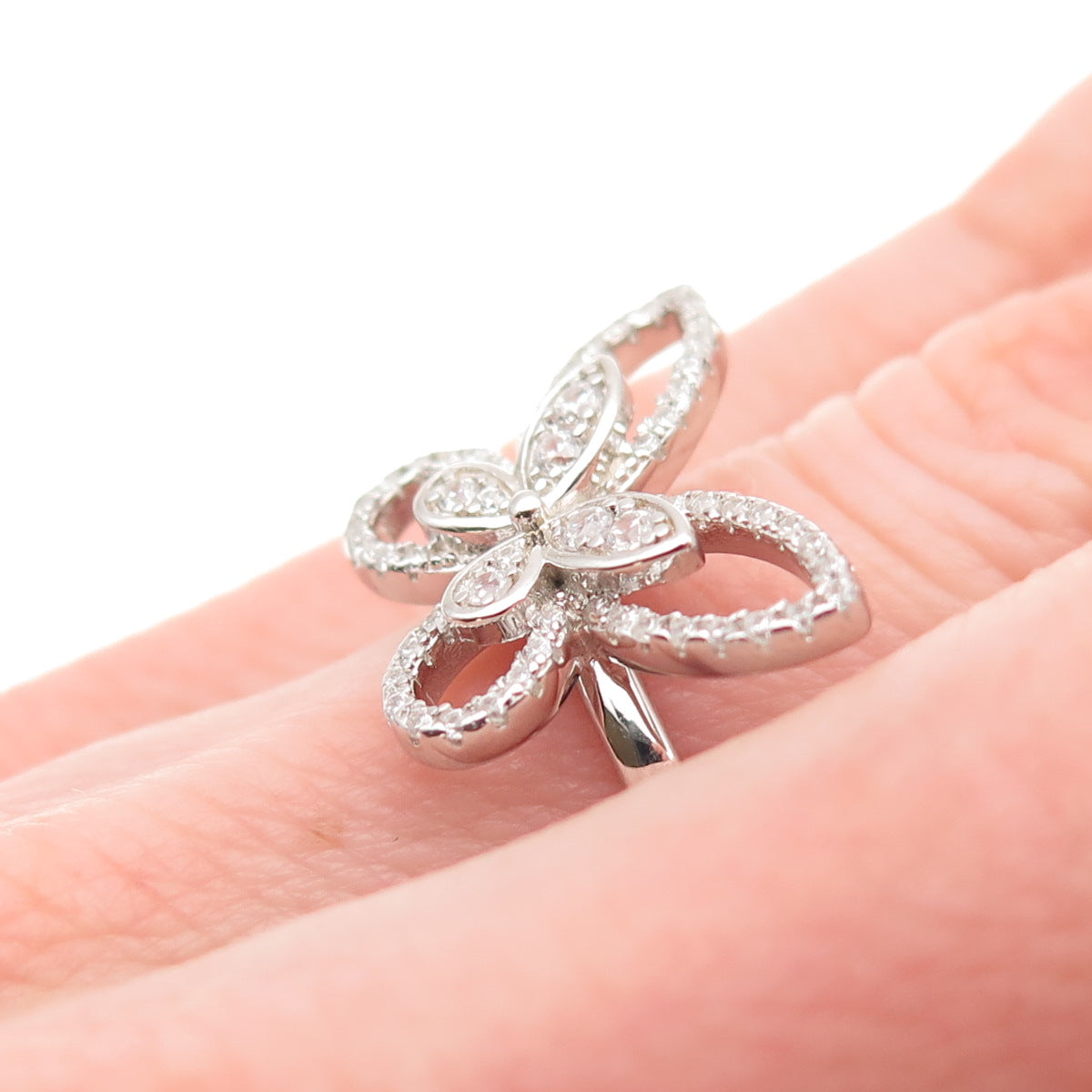 DSMK 925 Sterling Silver Round-Cut C Z Butterfly Ring Size 6