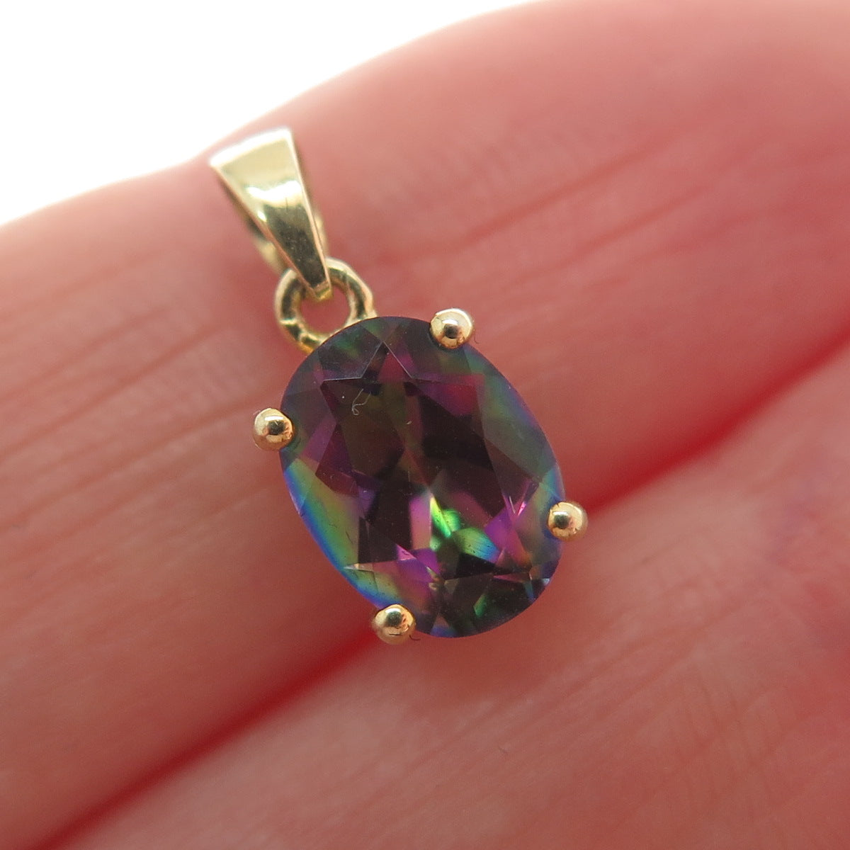 JH YOUNG Sterling Silver Gold Plated Real Mystic Quartz Minimalist Charm Pendant