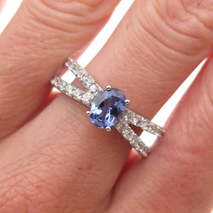 Chuck Clemency 925 Sterling Silver Real Tanzanite & White Topaz Ring Size 8.25