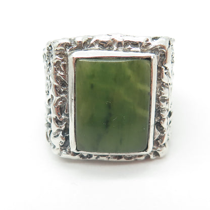 925 Sterling Silver Vintage Real Jade Nugget Ring Size 9