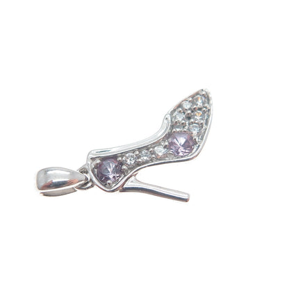 925 Sterling Silver Round-Cut Lavender & White C Z High Heel Shoe Mini Pendant