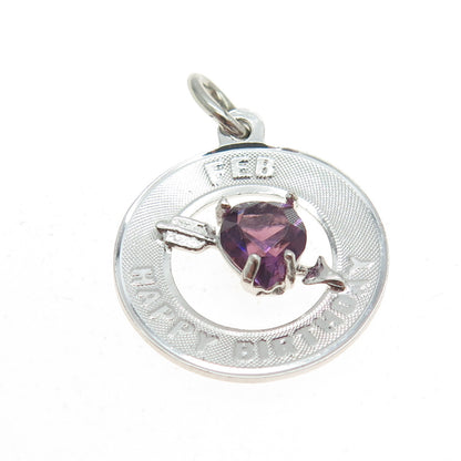 JEANOR 925 Sterling Silver Vintage Birthstone February Happy Birthday Pendant