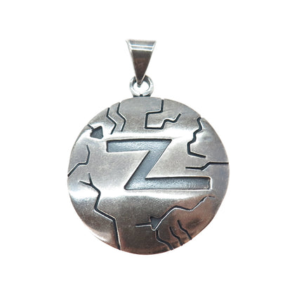 925 Sterling Silver Vintage Mexico Lighting Bolt Letter Z Oxidized Charm Pendant