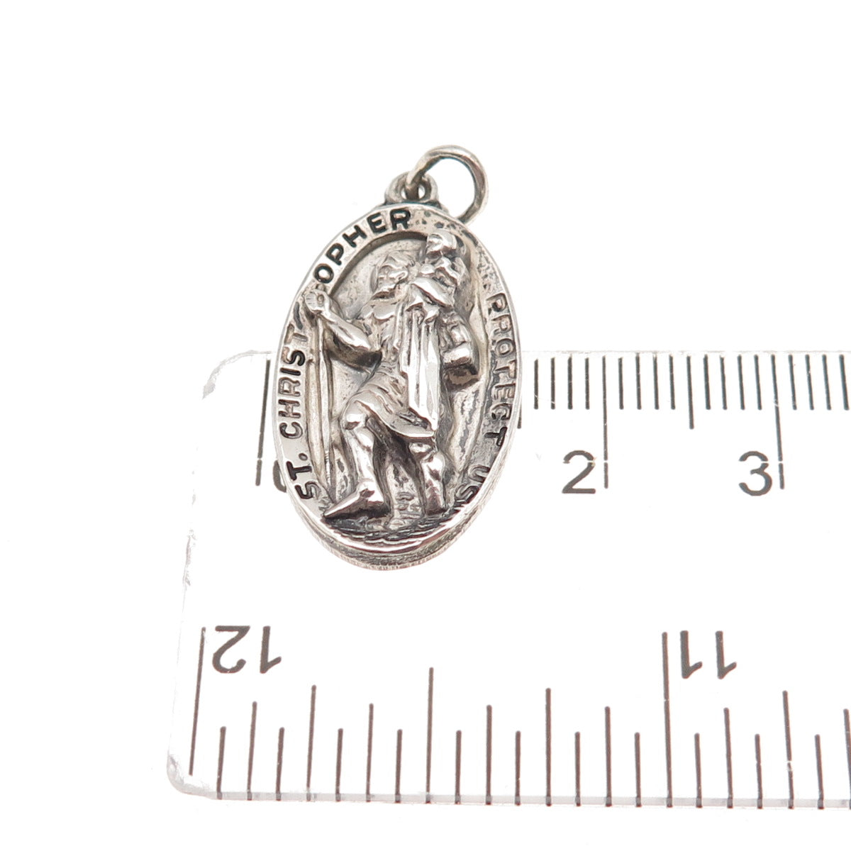 Hayward 925 Sterling Silver Vintage St. Christopher Oxidized Charm Pendant