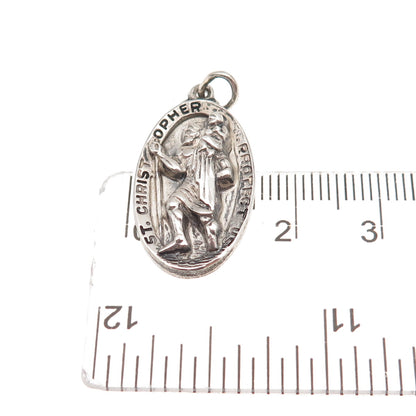 Hayward 925 Sterling Silver Vintage St. Christopher Oxidized Charm Pendant