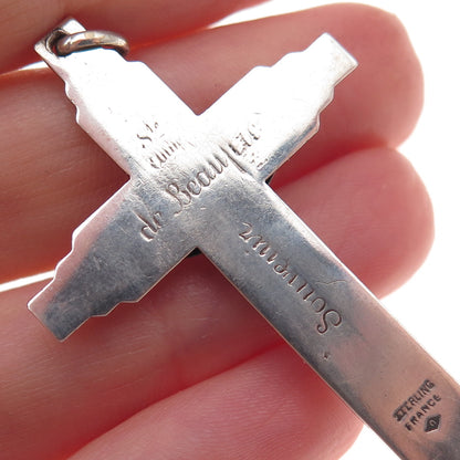 925 Sterling Silver Antique Art Deco France St. Anne de Beaupre Crucifix Pendant