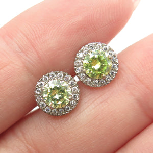 925 Sterling Silver Round-Cut Green & White C Z Stud Earrings