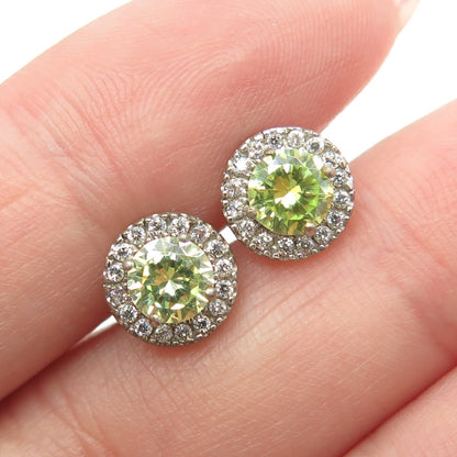 925 Sterling Silver Round-Cut Green & White C Z Stud Earrings