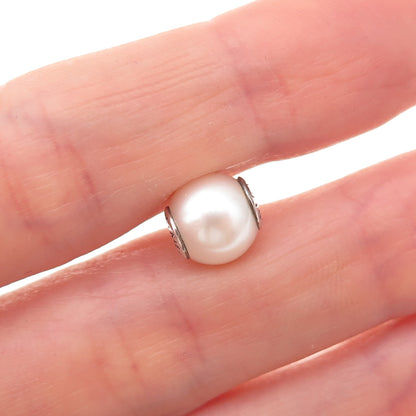 Pandora 925 Sterling Silver Real Pearl Essence Dignity Slide Bead Charm
