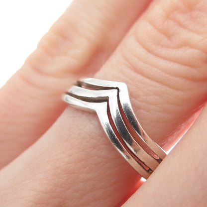 925 Sterling Silver Vintage Chevron 3-Row Ring Size 5.75