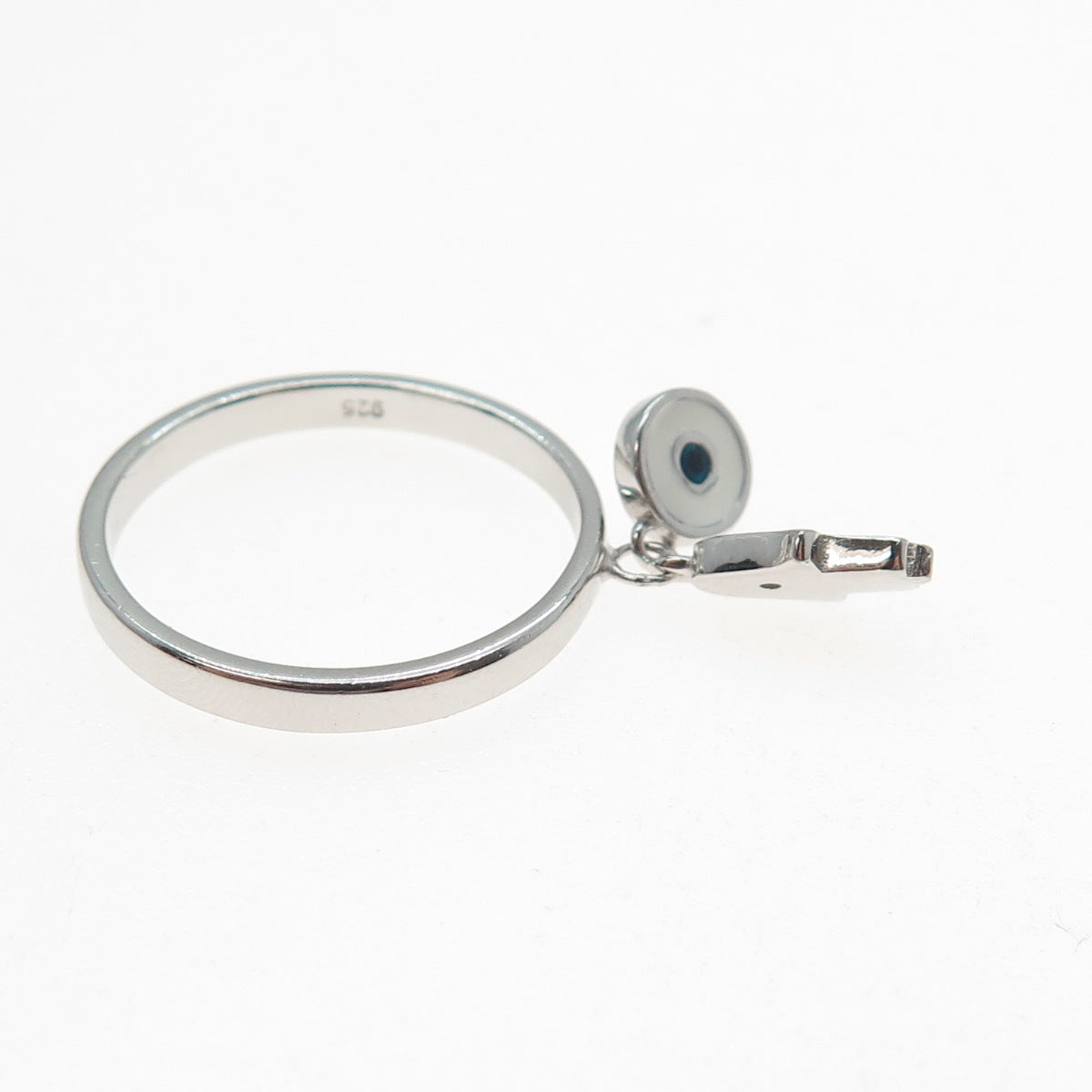925 Sterling Silver Enamel C Z Hamsa & Evil's Eye Amulet Charm Ring Size 9.25