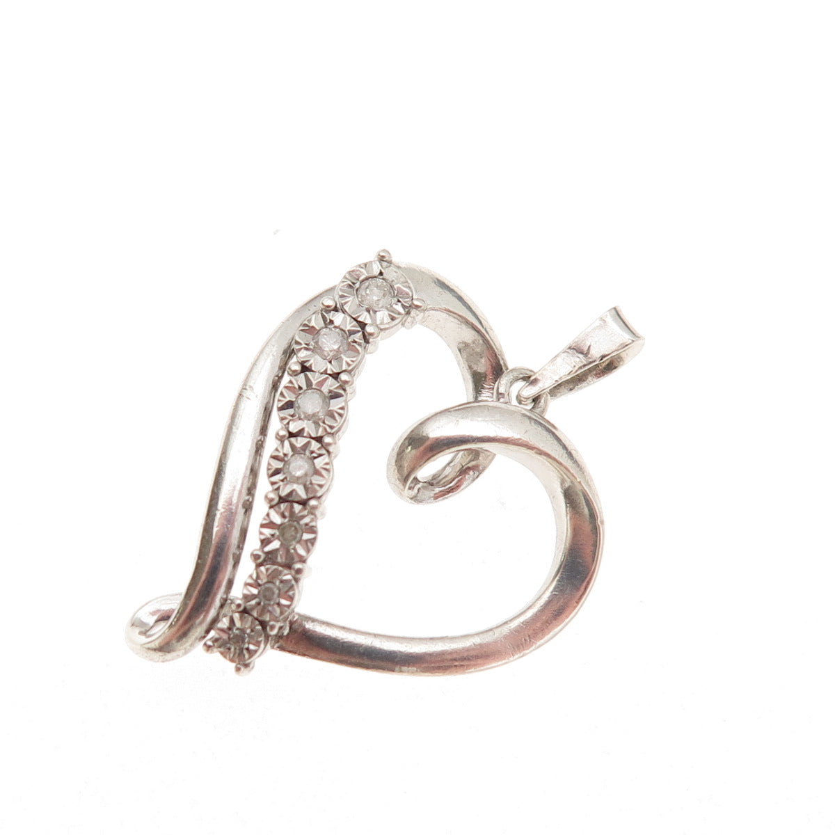 RL Richline 925 Sterling Silver Real Round-Cut Diamond Heart Charm Pendant