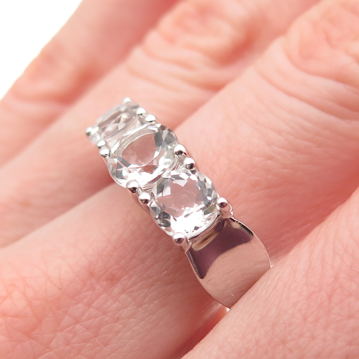 925 Sterling Silver Real Round-Cut White Topaz Engagement Ring Size 9