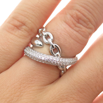 925 Sterling Silver Round-Cut C Z Crisscross Ring Size 6