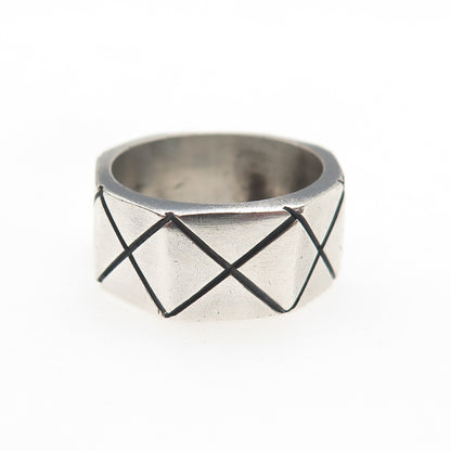 925 Sterling Silver Vintage Mexico X-Shape Geometric Band Ring Size 7.5