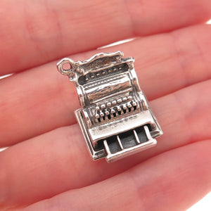 925 Sterling Silver Antique Art Deco Cash Register Oxidized 3D Charm Pendant