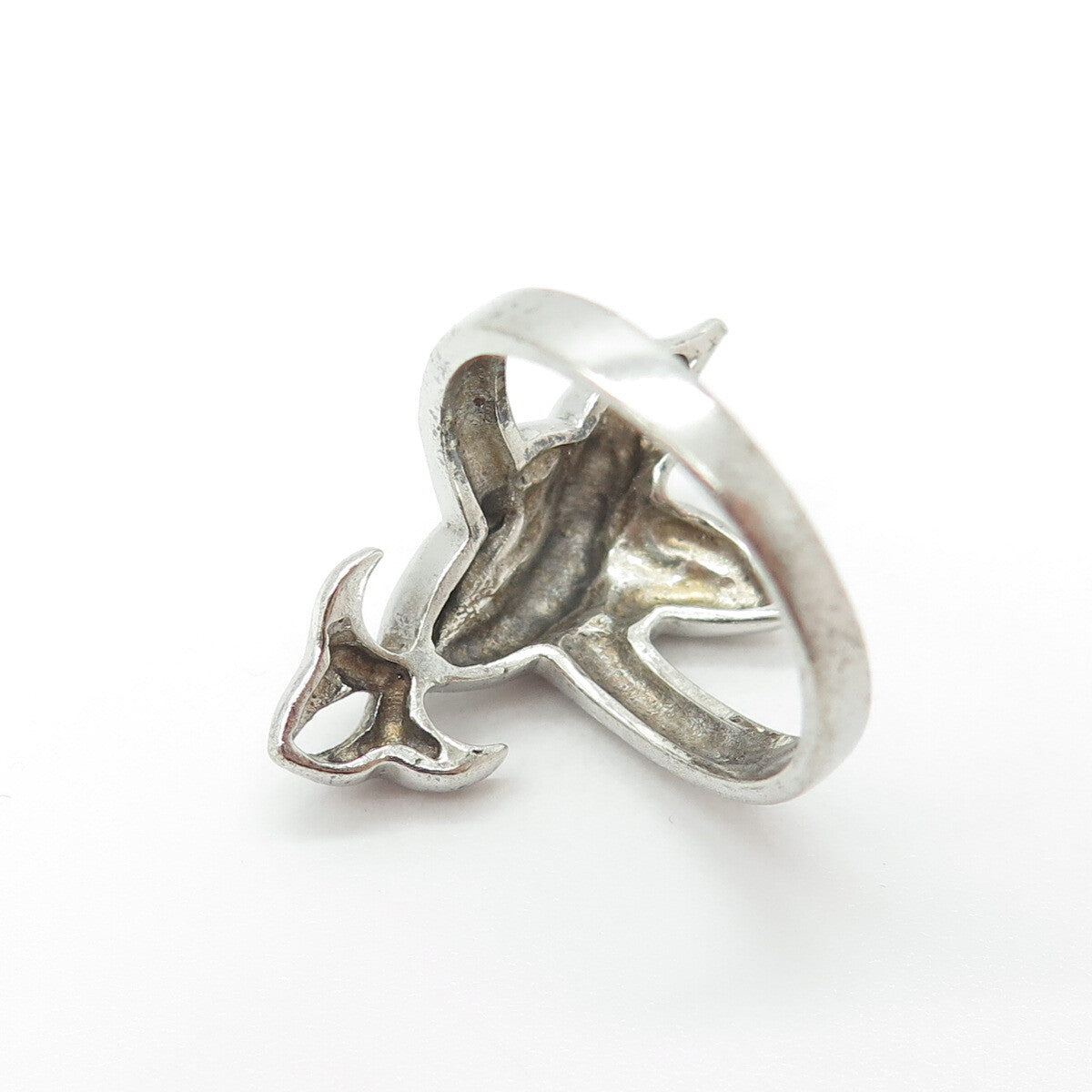 925 Sterling Silver Vintage Dolphin Couple Modernist Ring Size 7.25