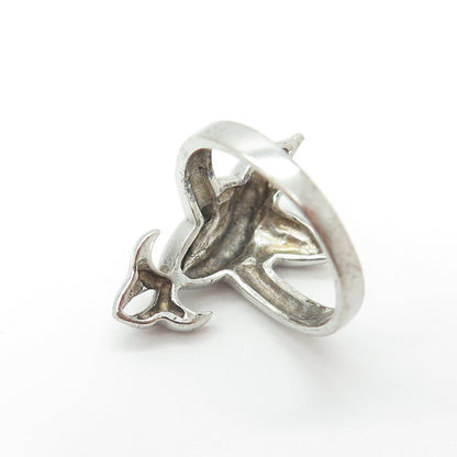 925 Sterling Silver Vintage Dolphin Couple Modernist Ring Size 7.25